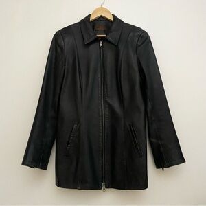 Danier Black Leather Collared Zip Up Jacket
